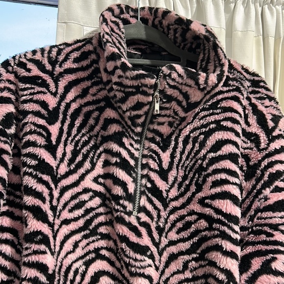 Fuzzy Pink Zebra Quarter Zip - Picture 2 of 5